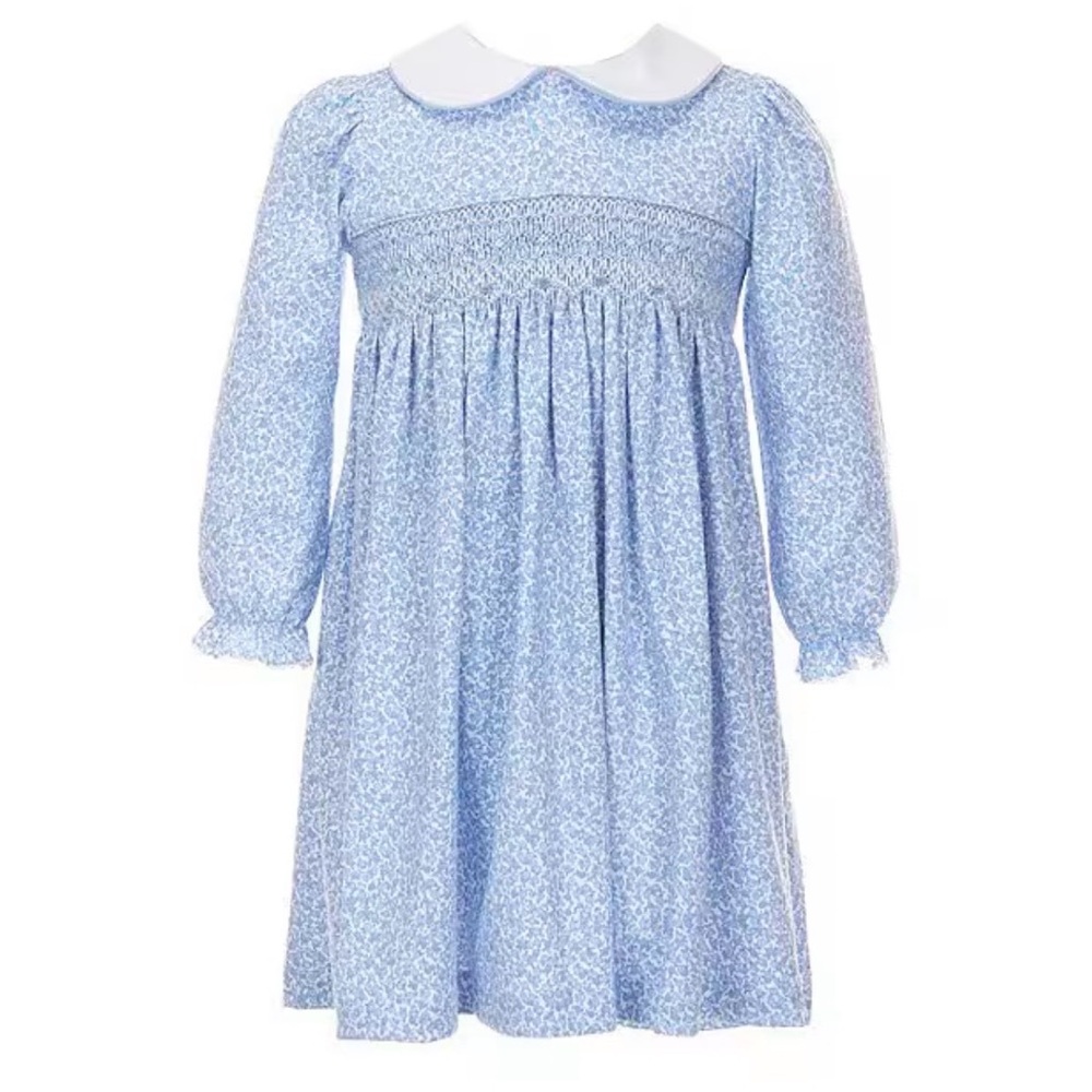 Edgehill Collection White Peter Pan Collar Lavender Floral Dress Heirloom